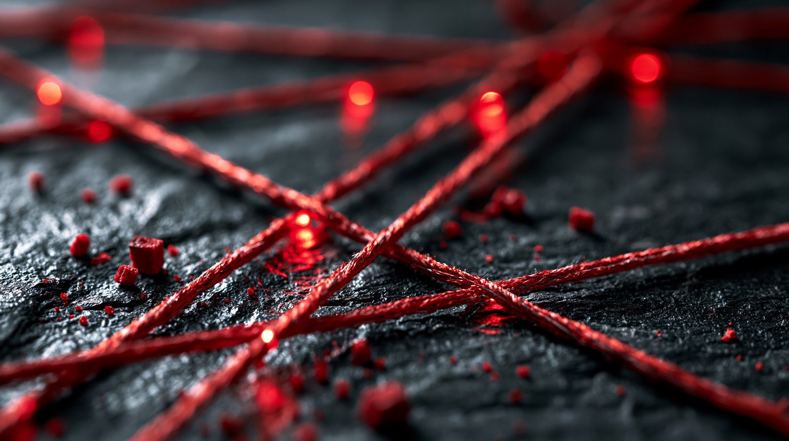 Red threads connecting nodes in a network
